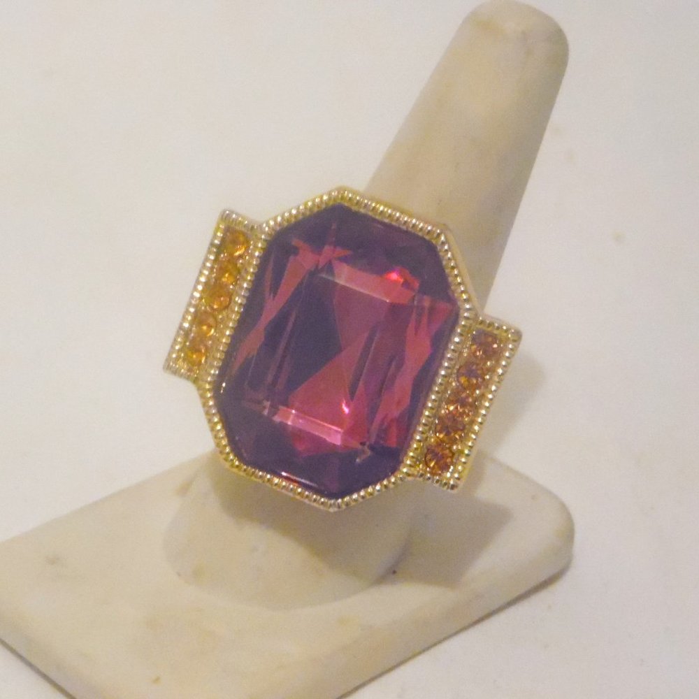 Colleen Lopez Pink-Color Bold Crystal Statement Ring Size 9